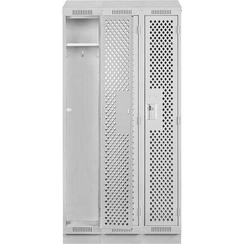 Clean Line Lockers, Bank of 3, 36" x 12" x 82", Steel, Grey, Rivet (Assembled), Perforated Kelford