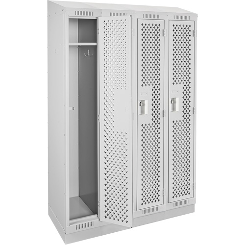 Clean Line Lockers, Bank of 4, 48" x 12" x 82", Steel, Grey, Rivet (Assembled), Perforated Kelford