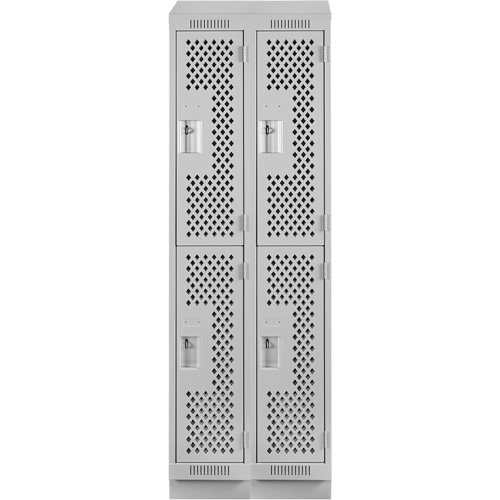 Clean Line Lockers, 2 -tier, Bank of 2, 24" x 18" x 82", Steel, Grey, Rivet (Assembled), Perforated Kelford