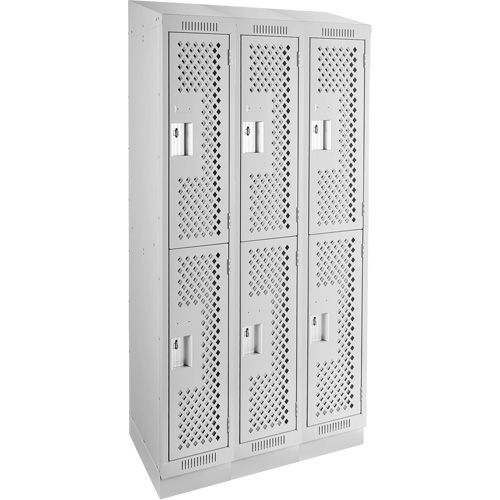 Clean Line Lockers, 2 -tier, Bank of 3, 36" x 15" x 82", Steel, Grey, Rivet (Assembled), Perforated Kelford