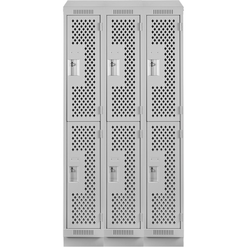 Clean Line Lockers, 2 -tier, Bank of 3, 36" x 15" x 82", Steel, Grey, Rivet (Assembled), Perforated Kelford