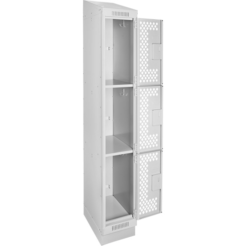 Clean Line Lockers, 3 -tier, 12" x 15" x 82", Steel, Grey, Rivet (Assembled), Perforated Kelford