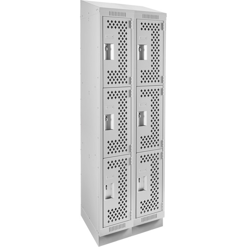 Clean Line Lockers, 3 -tier, Bank of 2, 24" x 15" x 82", Steel, Grey, Rivet (Assembled), Perforated Kelford