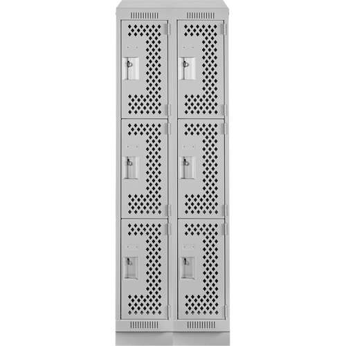 Clean Line Lockers, 3 -tier, Bank of 2, 24" x 15" x 82", Steel, Grey, Rivet (Assembled), Perforated Kelford