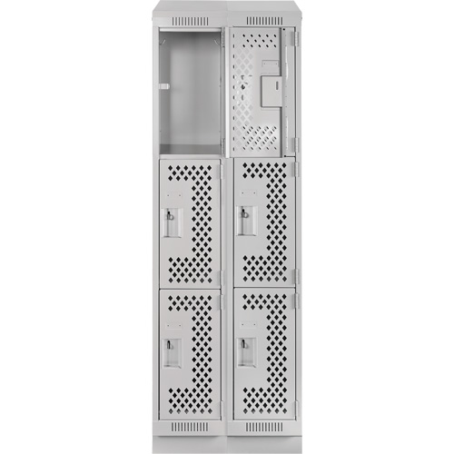 Clean Line Lockers, 3 -tier, Bank of 2, 24" x 15" x 82", Steel, Grey, Rivet (Assembled), Perforated Kelford