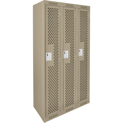 Clean Line Lockers, Bank of 3, 36" x 12" x 72", Steel, Beige, Rivet (Assembled), Perforated Kelford
