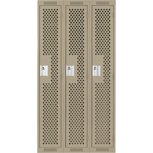 Clean Line Lockers, Bank of 3, 36" x 12" x 72", Steel, Beige, Rivet (Assembled), Perforated Kelford