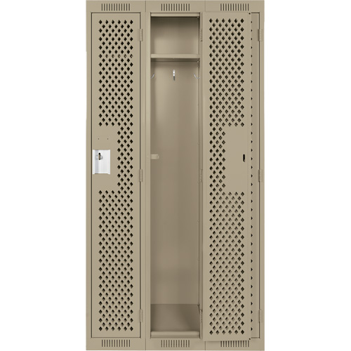 Clean Line Lockers, Bank of 3, 36" x 12" x 72", Steel, Beige, Rivet (Assembled), Perforated Kelford