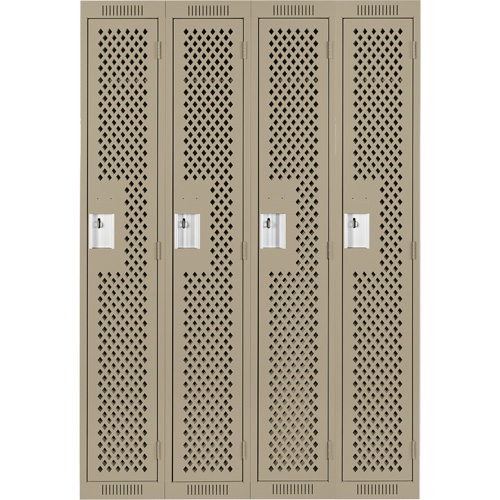 Clean Line Lockers, Bank of 4, 48" x 12" x 72", Steel, Beige, Rivet (Assembled), Perforated Kelford
