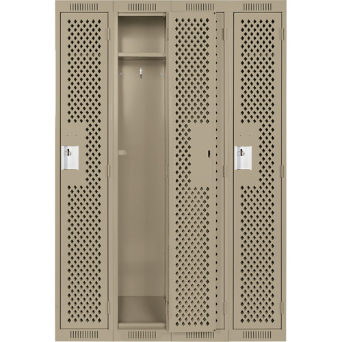 Clean Line Lockers, Bank of 4, 48" x 12" x 72", Steel, Beige, Rivet (Assembled), Perforated Kelford