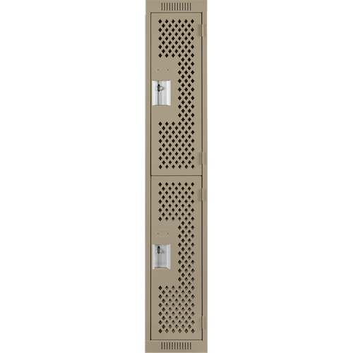 Clean Line Lockers, 2 -tier, 12" x 12" x 72", Steel, Beige, Rivet (Assembled), Perforated Kelford