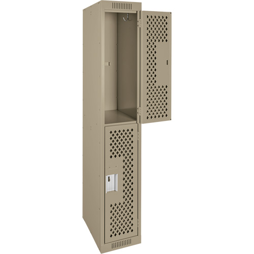 Clean Line Lockers, 2 -tier, 12" x 12" x 72", Steel, Beige, Rivet (Assembled), Perforated Kelford