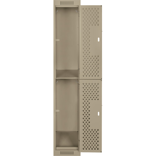 Clean Line Lockers, 2 -tier, 12" x 12" x 72", Steel, Beige, Rivet (Assembled), Perforated Kelford