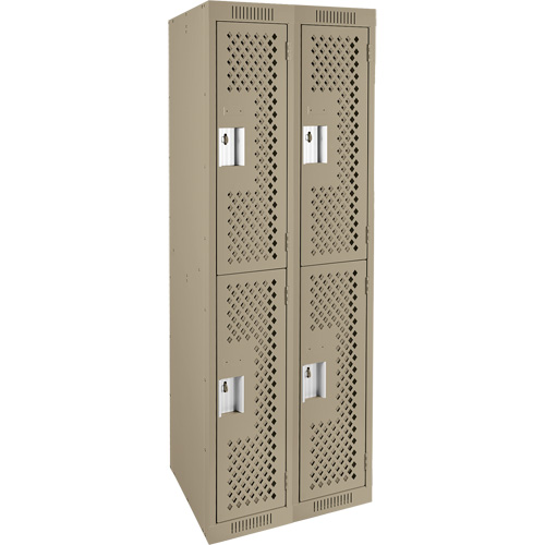 Clean Line Lockers, 2 -tier, Bank of 2, 24" x 15" x 72", Steel, Beige, Rivet (Assembled), Perforated Kelford