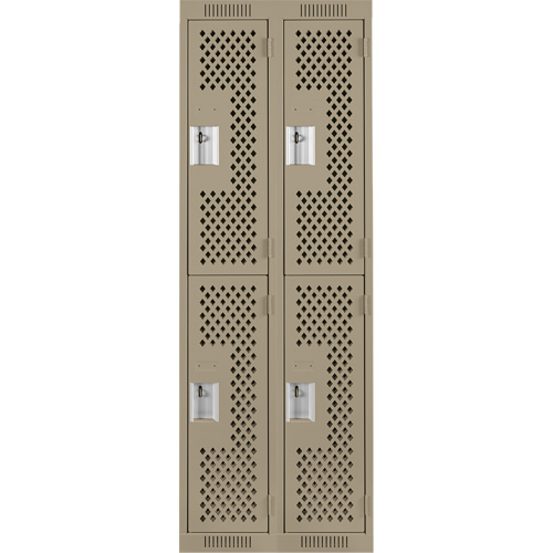 Clean Line Lockers, 2 -tier, Bank of 2, 24" x 15" x 72", Steel, Beige, Rivet (Assembled), Perforated Kelford
