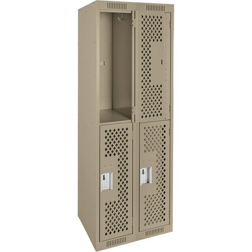 Clean Line Lockers, 2 -tier, Bank of 2, 24" x 15" x 72", Steel, Beige, Rivet (Assembled), Perforated Kelford