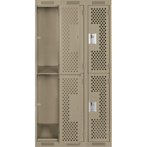 Clean Line Lockers, 2 -tier, Bank of 3, 36" x 15" x 72", Steel, Beige, Rivet (Assembled), Perforated Kelford