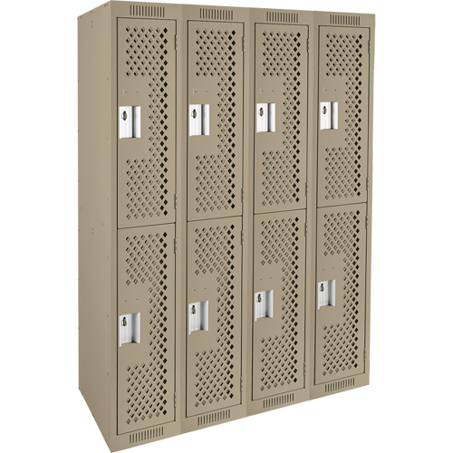 Clean Line Lockers, 2 -tier, Bank of 4, 48" x 15" x 72", Steel, Beige, Rivet (Assembled), Perforated Kelford