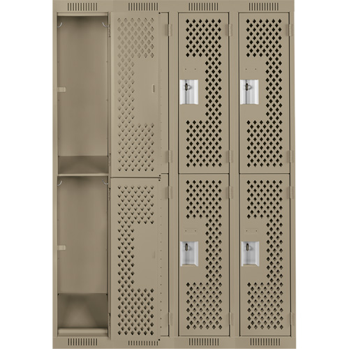 Clean Line Lockers, 2 -tier, Bank of 4, 48" x 15" x 72", Steel, Beige, Rivet (Assembled), Perforated Kelford