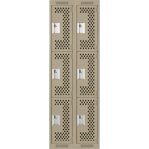 Clean Line Lockers, 3 -tier, Bank of 2, 24" x 12" x 72", Steel, Beige, Rivet (Assembled), Perforated Kelford