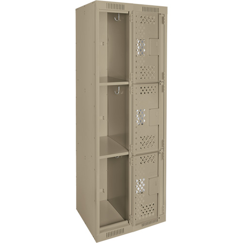 Clean Line Lockers, 3 -tier, Bank of 2, 24" x 12" x 72", Steel, Beige, Rivet (Assembled), Perforated Kelford