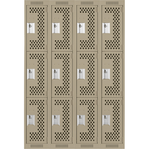 Casiers Clean Line, 3 niveaux, Bloc de 4, 48" x 12" x 72", Acier, Beige, Rivet (assembl&eacute;), Perfor&eacute; Kelford
