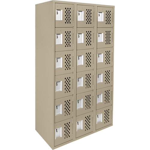 Assembled Lockerettes Clean Line Perforated Economy Lockers, 6 -tier, Bank of 3, 18" x 72" x 12", Steel Kelford