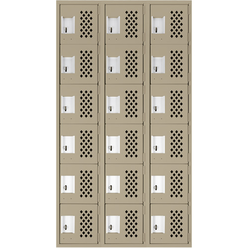 Assembled Lockerettes Clean Line Perforated Economy Lockers, 6 -tier, Bank of 3, 18" x 72" x 12", Steel Kelford