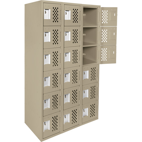 Assembled Lockerettes Clean Line Perforated Economy Lockers, 6 -tier, Bank of 3, 18" x 72" x 12", Steel Kelford