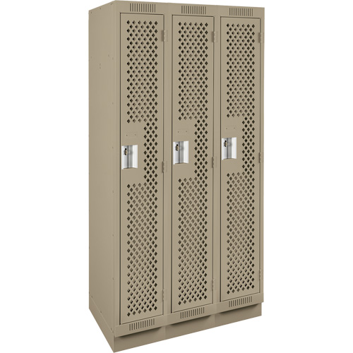 Clean Line Lockers, Bank of 3, 36" x 15" x 76", Steel, Beige, Rivet (Assembled), Perforated Kelford