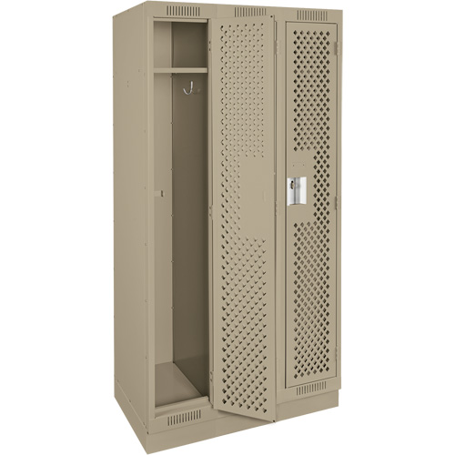 Clean Line Lockers, Bank of 3, 36" x 15" x 76", Steel, Beige, Rivet (Assembled), Perforated Kelford