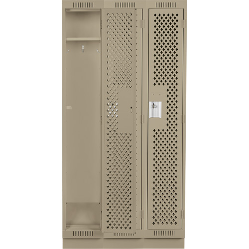 Clean Line Lockers, Bank of 3, 36" x 15" x 76", Steel, Beige, Rivet (Assembled), Perforated Kelford
