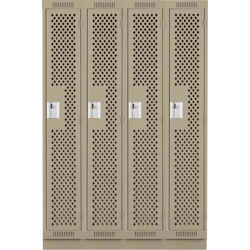 Clean Line Lockers, Bank of 4, 48" x 15" x 76", Steel, Beige, Rivet (Assembled), Perforated Kelford