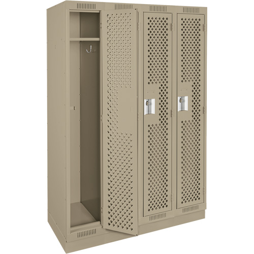 Clean Line Lockers, Bank of 4, 48" x 15" x 76", Steel, Beige, Rivet (Assembled), Perforated Kelford