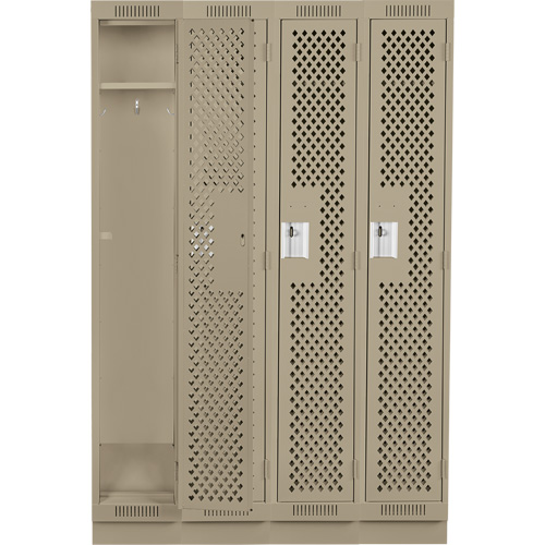 Clean Line Lockers, Bank of 4, 48" x 15" x 76", Steel, Beige, Rivet (Assembled), Perforated Kelford