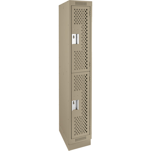 Clean Line Lockers, 2 -tier, 12" x 15" x 76", Steel, Beige, Rivet (Assembled), Perforated Kelford