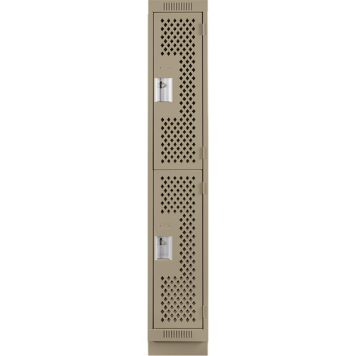Clean Line Lockers, 2 -tier, 12" x 15" x 76", Steel, Beige, Rivet (Assembled), Perforated Kelford
