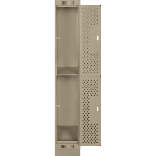 Clean Line Lockers, 2 -tier, 12" x 15" x 76", Steel, Beige, Rivet (Assembled), Perforated Kelford