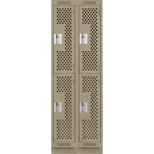 Casiers Clean Line, 2 niveaux, Bloc de 2, 24" x 15" x 76", Acier, Beige, Rivet (assembl&eacute;), Perfor&eacute; Kelford