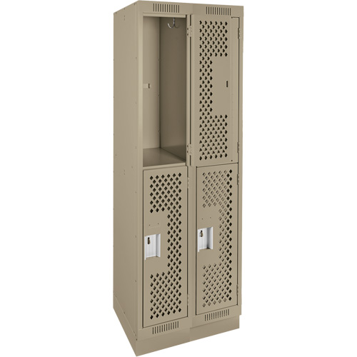 Casiers Clean Line, 2 niveaux, Bloc de 2, 24" x 15" x 76", Acier, Beige, Rivet (assembl&eacute;), Perfor&eacute; Kelford