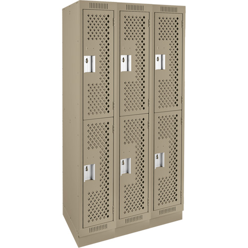 Casiers Clean Line, 2 niveaux, Bloc de 3, 36" x 15" x 76", Acier, Beige, Rivet (assembl&eacute;), Perfor&eacute; Kelford