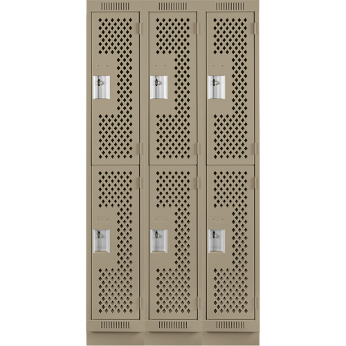 Casiers Clean Line, 2 niveaux, Bloc de 3, 36" x 15" x 76", Acier, Beige, Rivet (assembl&eacute;), Perfor&eacute; Kelford
