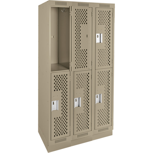 Casiers Clean Line, 2 niveaux, Bloc de 3, 36" x 15" x 76", Acier, Beige, Rivet (assembl&eacute;), Perfor&eacute; Kelford