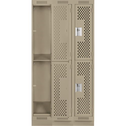 Casiers Clean Line, 2 niveaux, Bloc de 3, 36" x 15" x 76", Acier, Beige, Rivet (assembl&eacute;), Perfor&eacute; Kelford