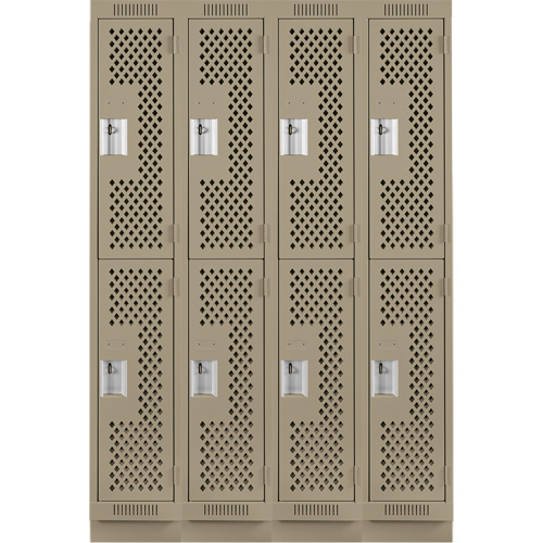 Clean Line Lockers, 2 -tier, Bank of 4, 48" x 15" x 76", Steel, Beige, Rivet (Assembled), Perforated Kelford