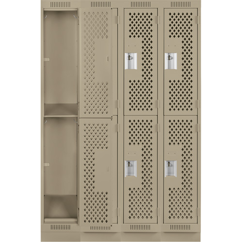 Clean Line Lockers, 2 -tier, Bank of 4, 48" x 15" x 76", Steel, Beige, Rivet (Assembled), Perforated Kelford
