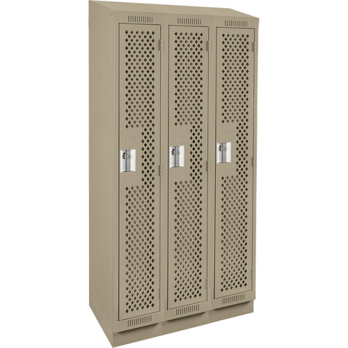 Clean Line Lockers, Bank of 3, 36" x 12" x 82", Steel, Beige, Rivet (Assembled), Perforated Kelford