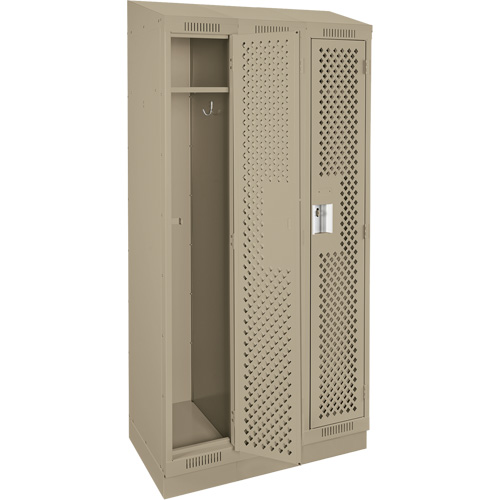 Clean Line Lockers, Bank of 3, 36" x 12" x 82", Steel, Beige, Rivet (Assembled), Perforated Kelford