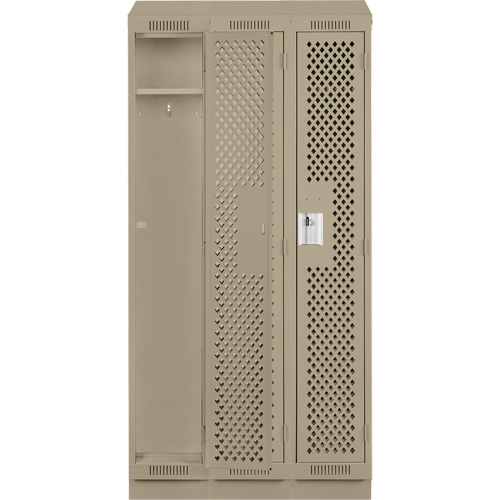Clean Line Lockers, Bank of 3, 36" x 12" x 82", Steel, Beige, Rivet (Assembled), Perforated Kelford