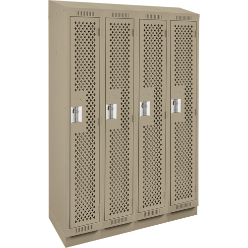 Clean Line Lockers, Bank of 4, 48" x 12" x 82", Steel, Beige, Rivet (Assembled), Perforated Kelford